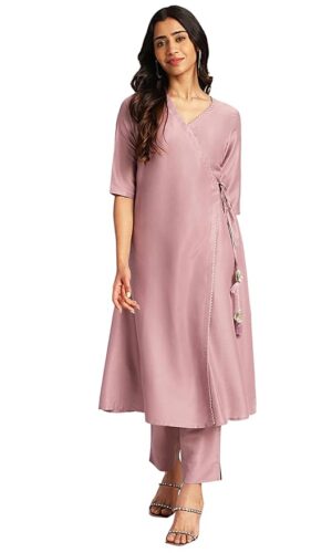 Lavender Chinnon Solid Wrap Kurta Set