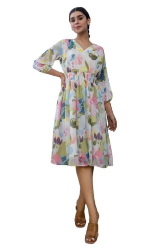 Multicolour Georgette Floral Fit & Flare Dress